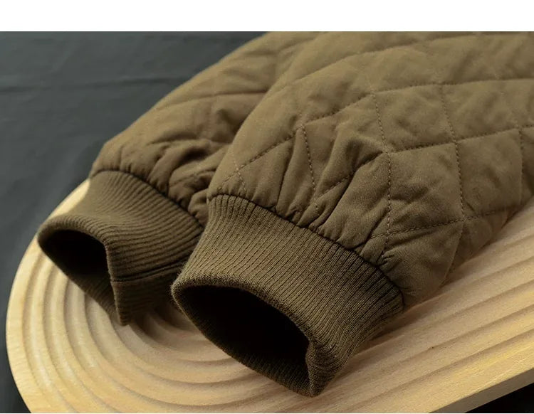 Quilted Padded Jacket with Stand Collar and Patch Pockets