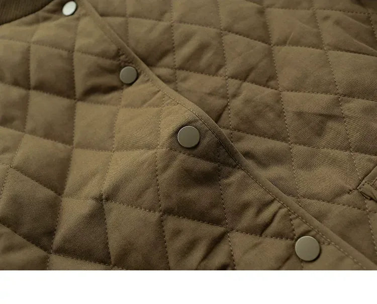 Quilted Padded Jacket with Stand Collar and Patch Pockets