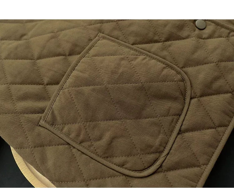 Quilted Padded Jacket with Stand Collar and Patch Pockets