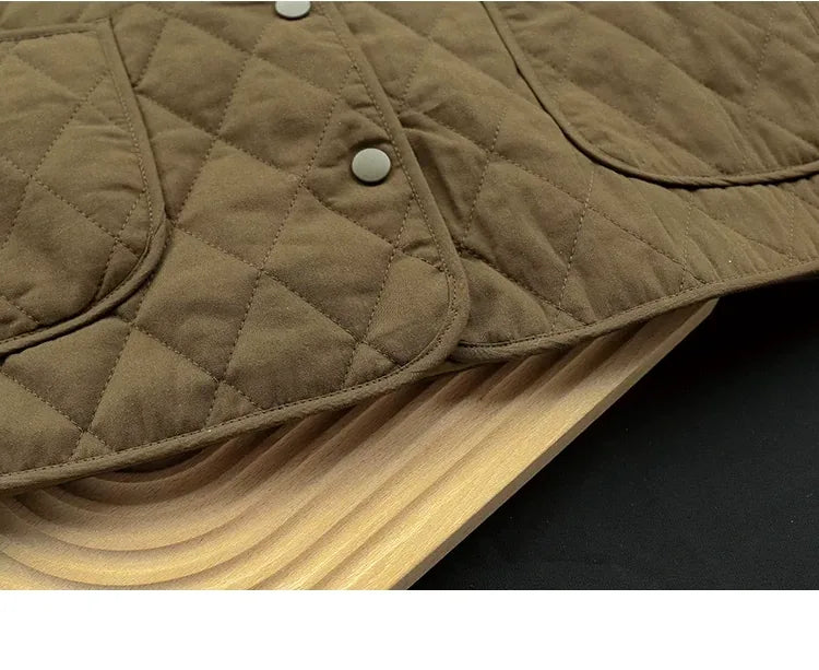 Quilted Padded Jacket with Stand Collar and Patch Pockets