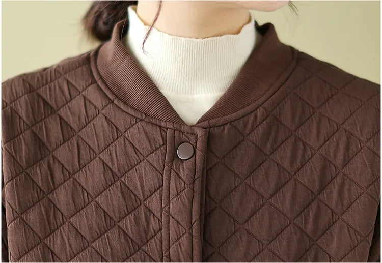 Quilted Padded Jacket with Stand Collar and Snap Buttons