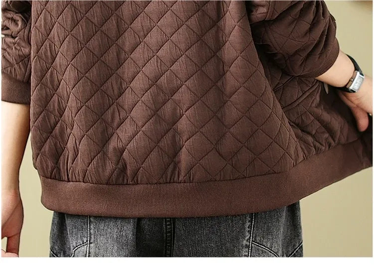 Quilted Padded Jacket with Stand Collar and Snap Buttons