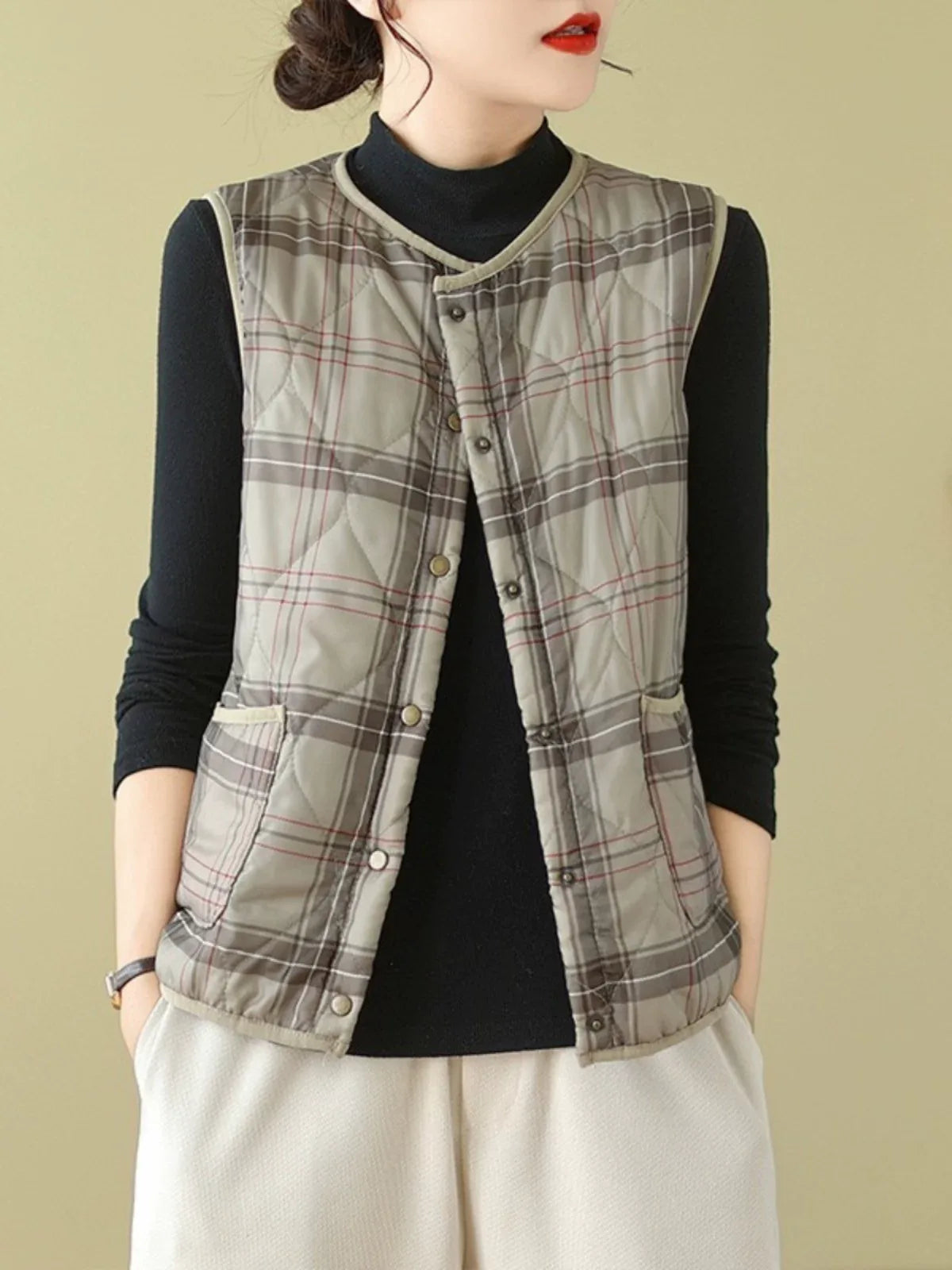 Quilted Plaid Fleece Lined Vest
