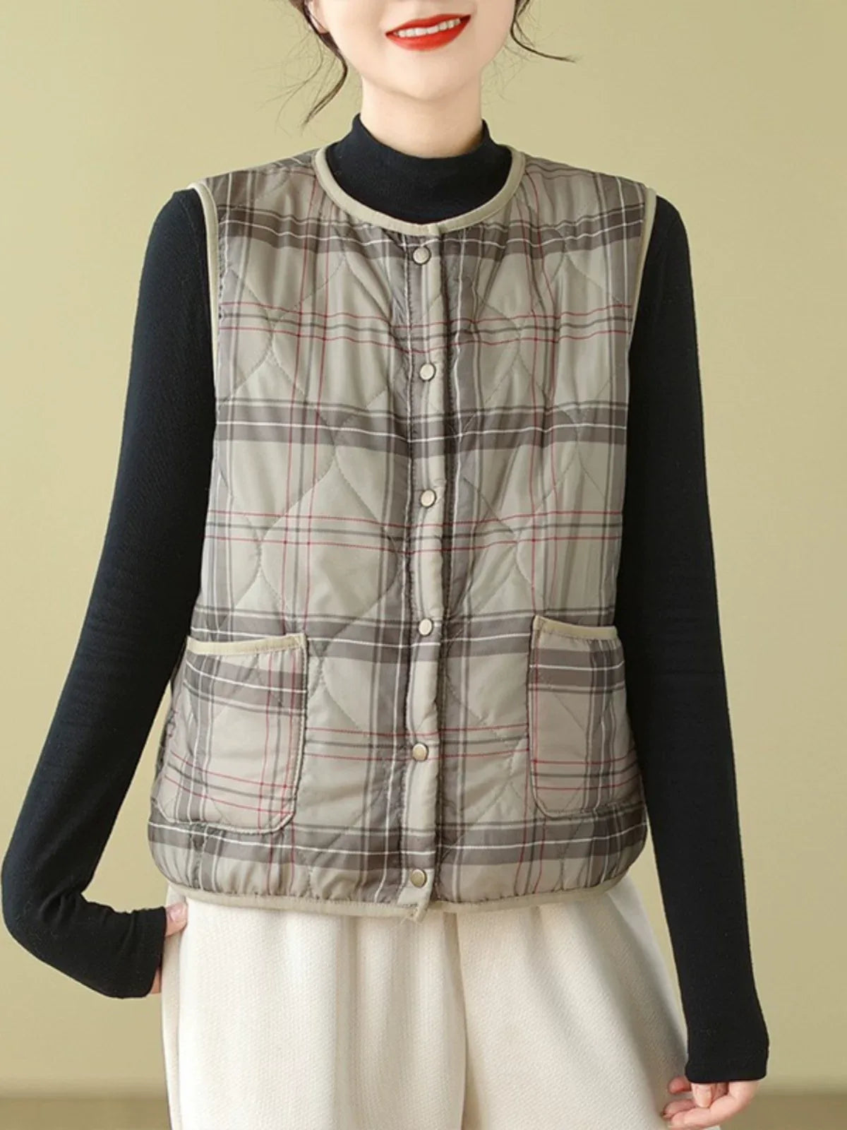 Quilted Plaid Fleece Lined Vest