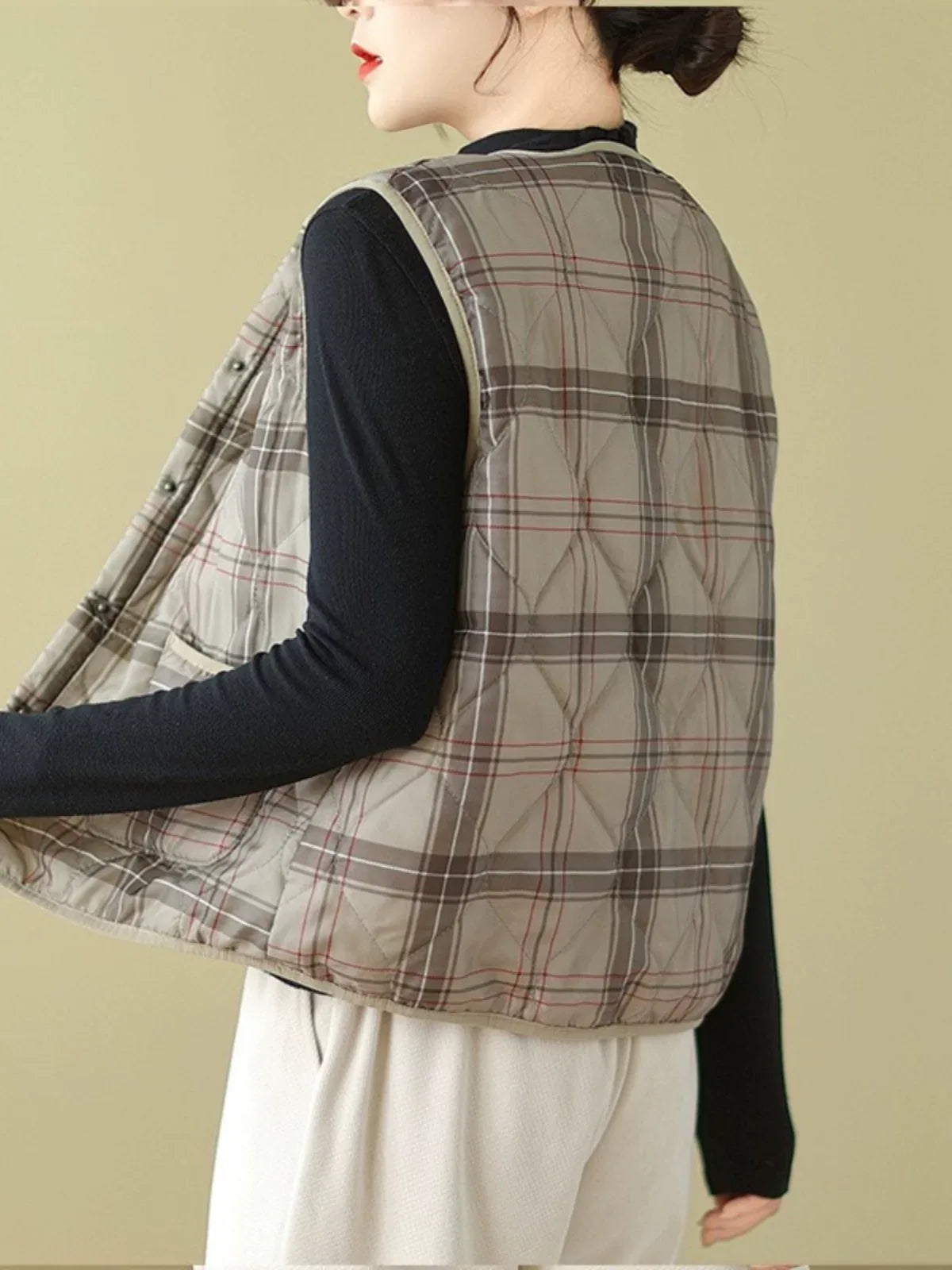 Quilted Plaid Fleece Lined Vest
