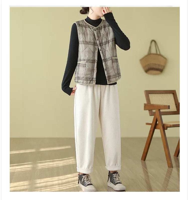 Quilted Plaid Fleece Lined Vest