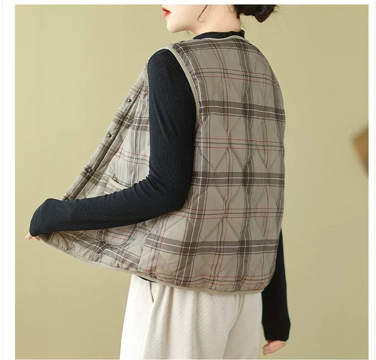 Quilted Plaid Fleece Lined Vest
