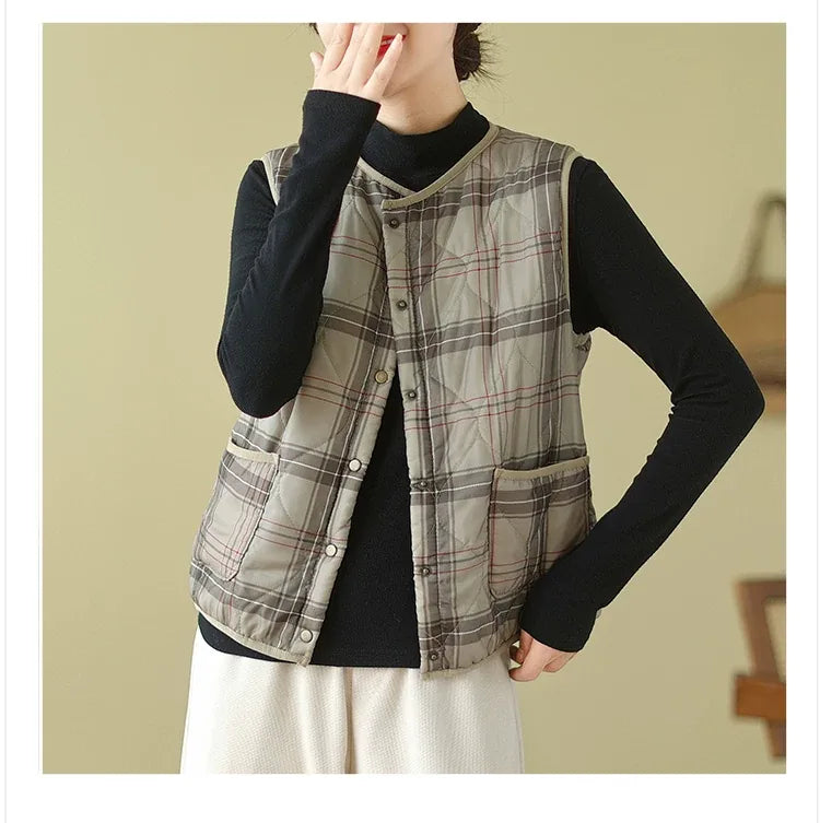 Quilted Plaid Fleece Lined Vest