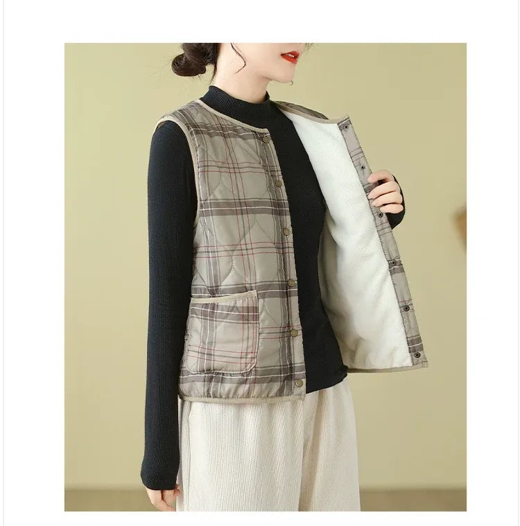 Quilted Plaid Fleece Lined Vest