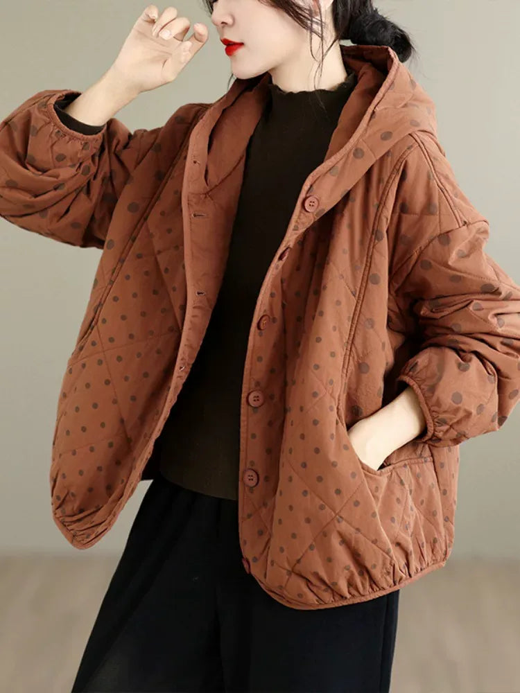 Quilted Polka Dot Hooded Padded Jacket
