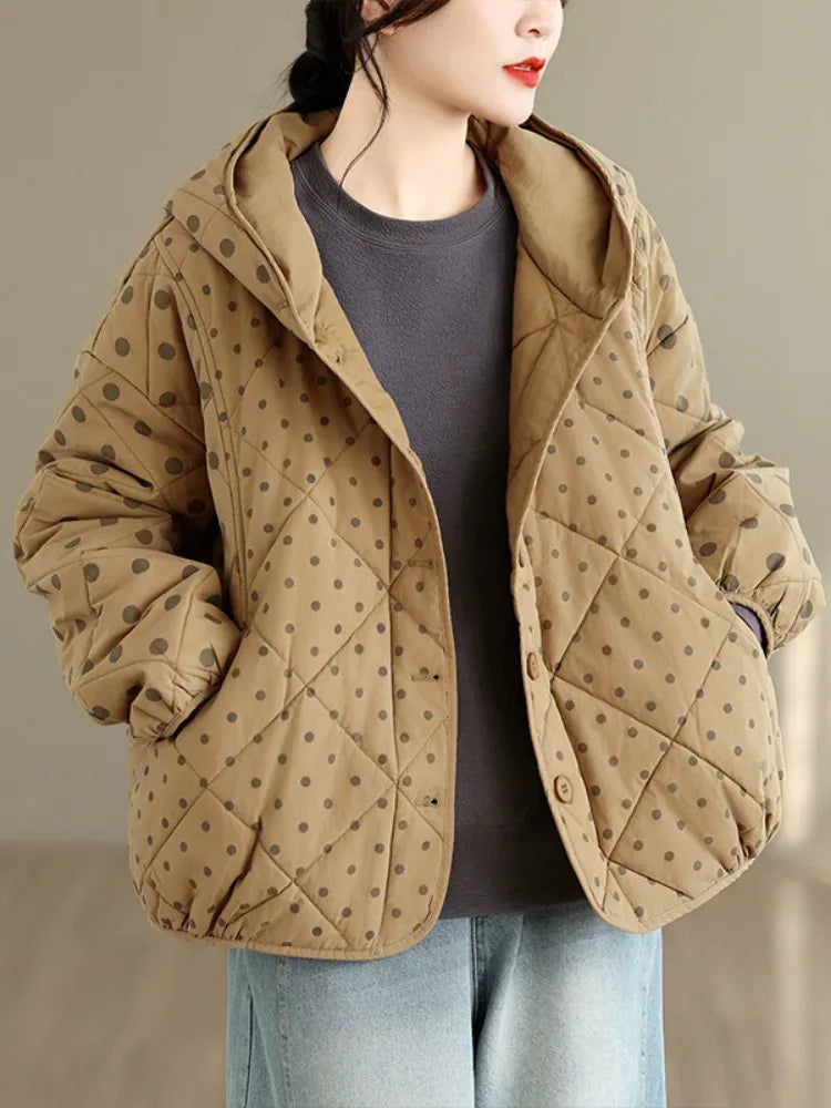 Quilted Polka Dot Hooded Padded Jacket
