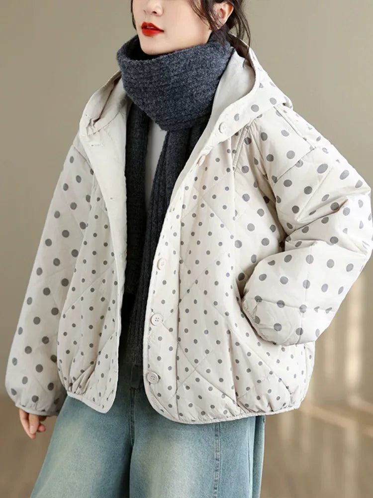 Quilted Polka Dot Hooded Padded Jacket