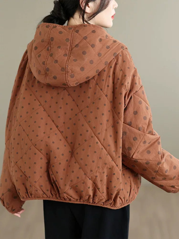 Quilted Polka Dot Hooded Padded Jacket