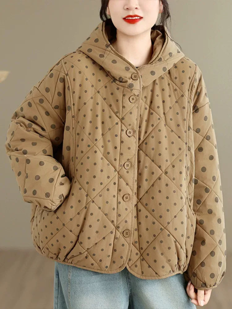 Quilted Polka Dot Hooded Padded Jacket