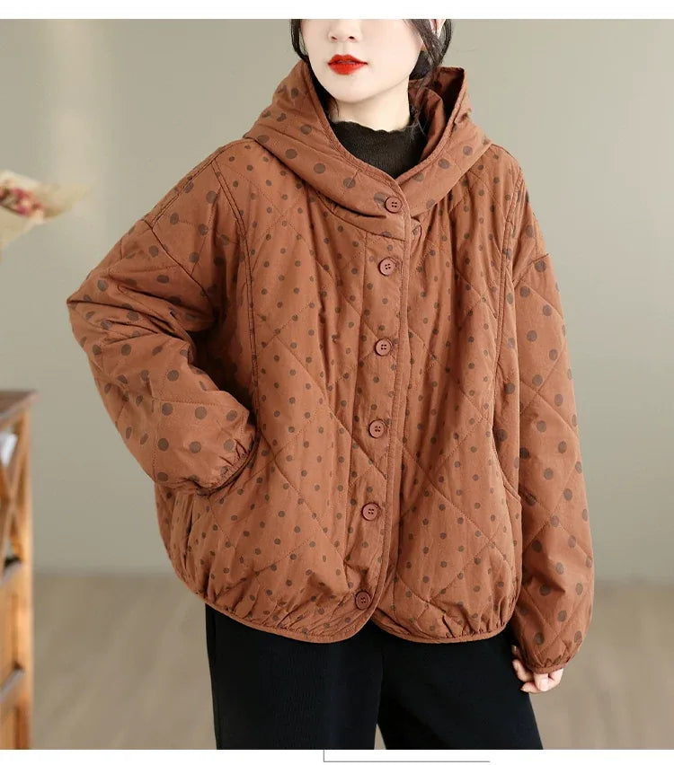 Quilted Polka Dot Hooded Padded Jacket