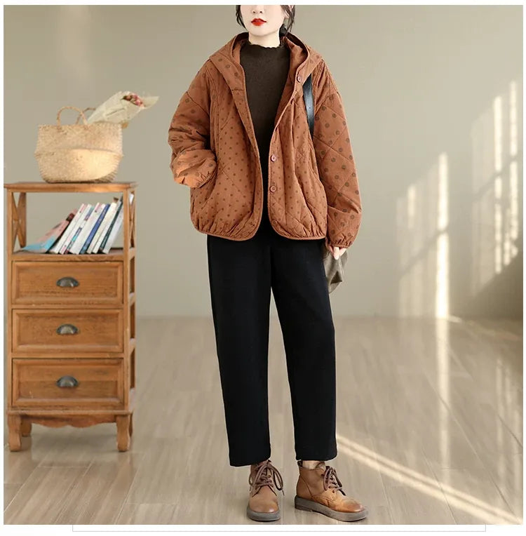 Quilted Polka Dot Hooded Padded Jacket