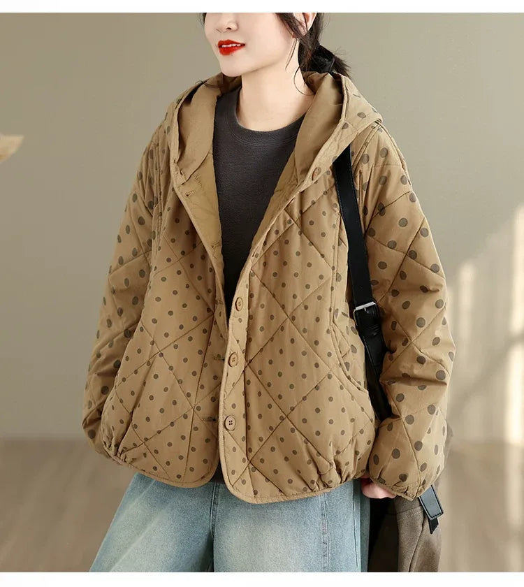Quilted Polka Dot Hooded Padded Jacket