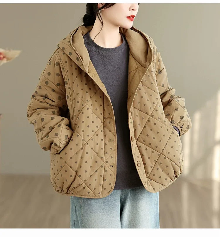 Quilted Polka Dot Hooded Padded Jacket