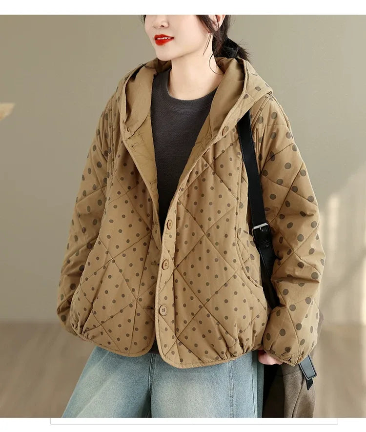 Quilted Polka Dot Hooded Padded Jacket