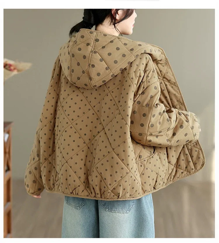 Quilted Polka Dot Hooded Padded Jacket
