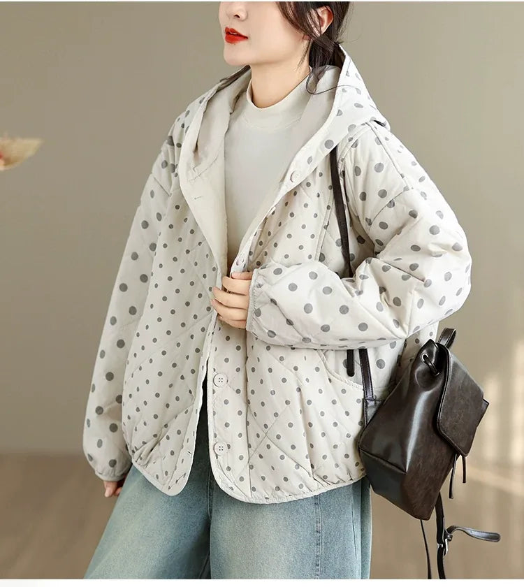 Quilted Polka Dot Hooded Padded Jacket