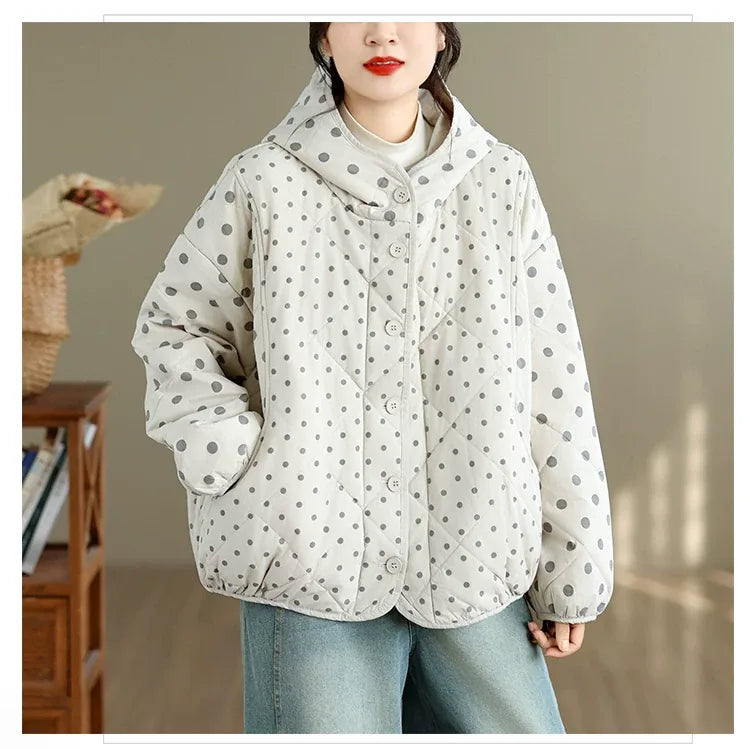 Quilted Polka Dot Hooded Padded Jacket