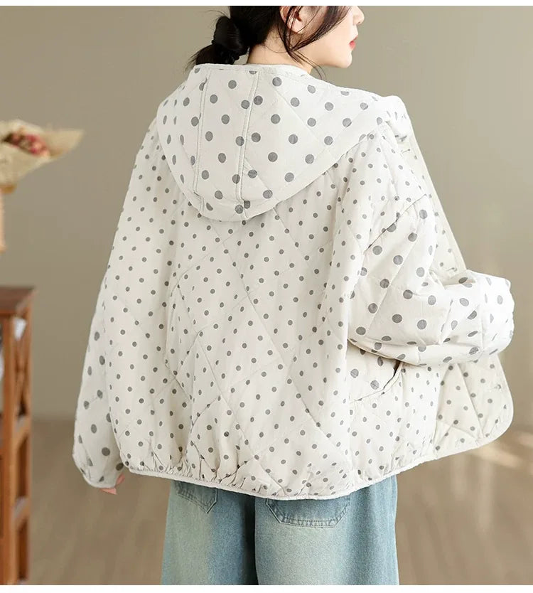 Quilted Polka Dot Hooded Padded Jacket