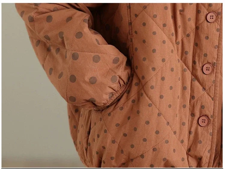 Quilted Polka Dot Hooded Padded Jacket