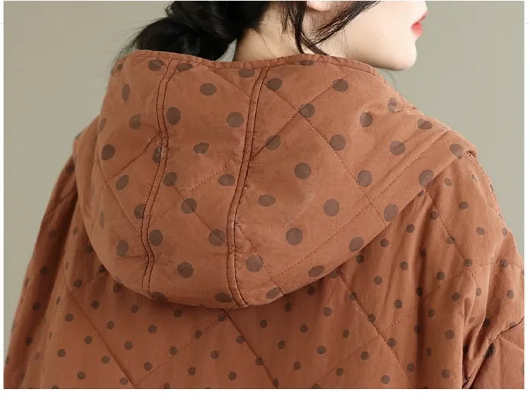 Quilted Polka Dot Hooded Padded Jacket
