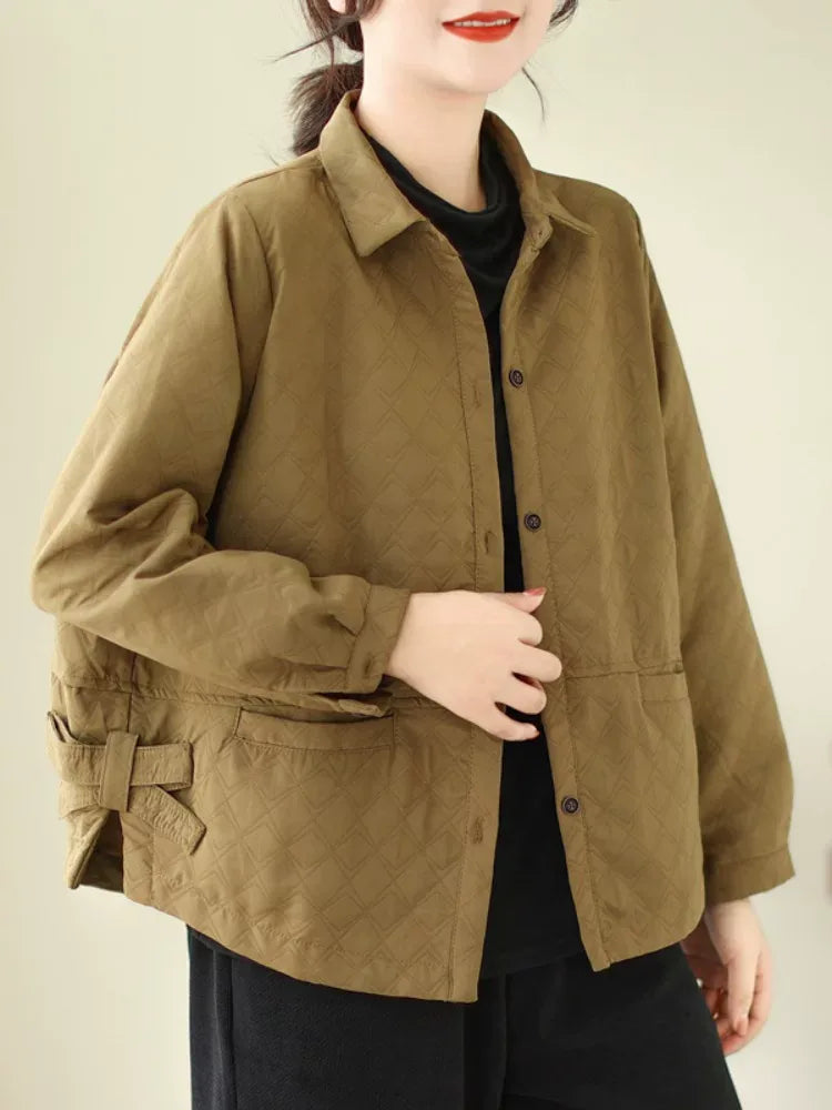 Quilted Shirt Collar Jacket with Patch Pockets