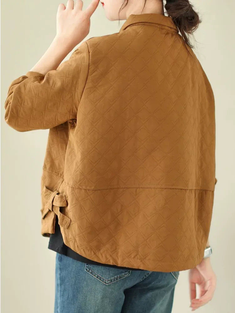 Quilted Shirt Collar Jacket with Patch Pockets