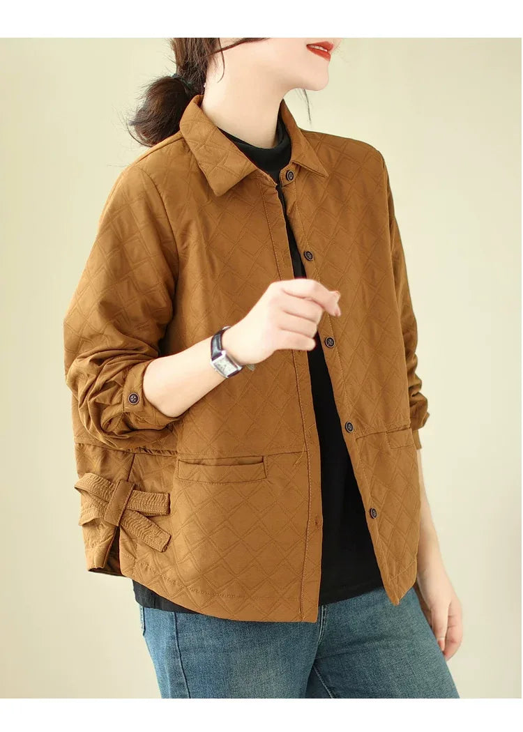 Quilted Shirt Collar Jacket with Patch Pockets