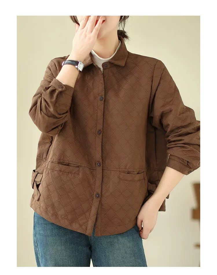 Quilted Shirt Collar Jacket with Patch Pockets