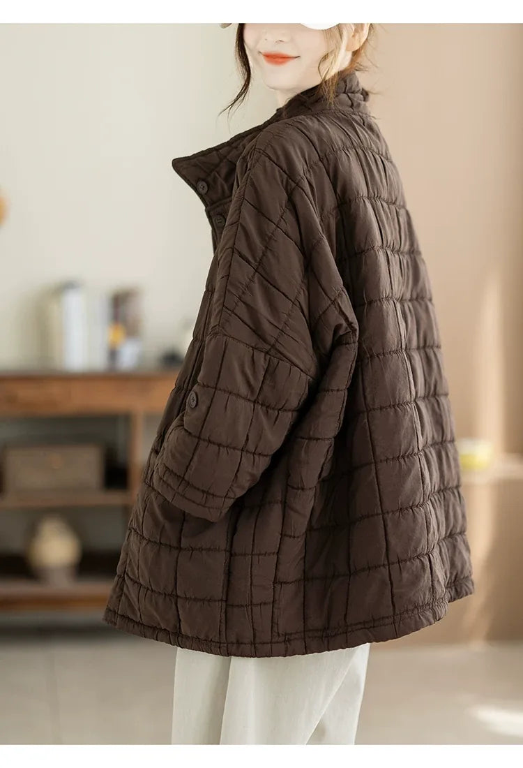 Quilted Stand Collar Padded Jacket with Patch Pockets