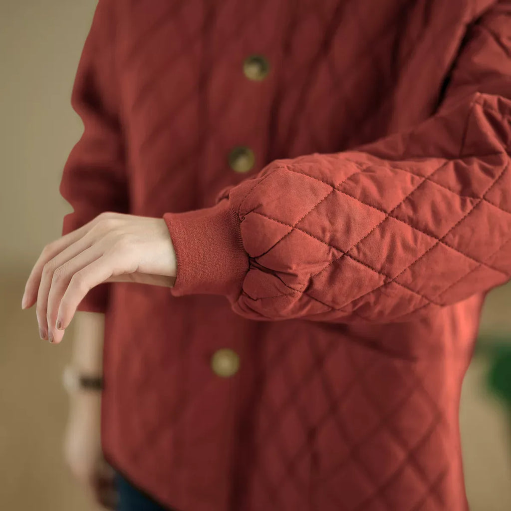 Quilted Stand Collar Padded Jacket with Patch Pockets