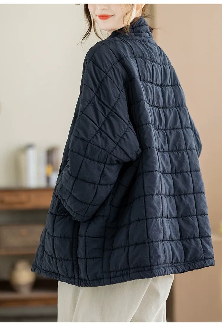 Quilted Stand Collar Padded Jacket with Patch Pockets