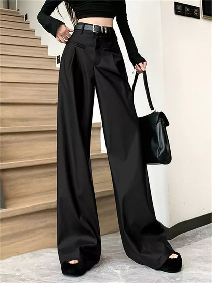 Pantalones de pierna ancha y cintura alta de cuero sintético rojo angora vintage para otoño/invierno