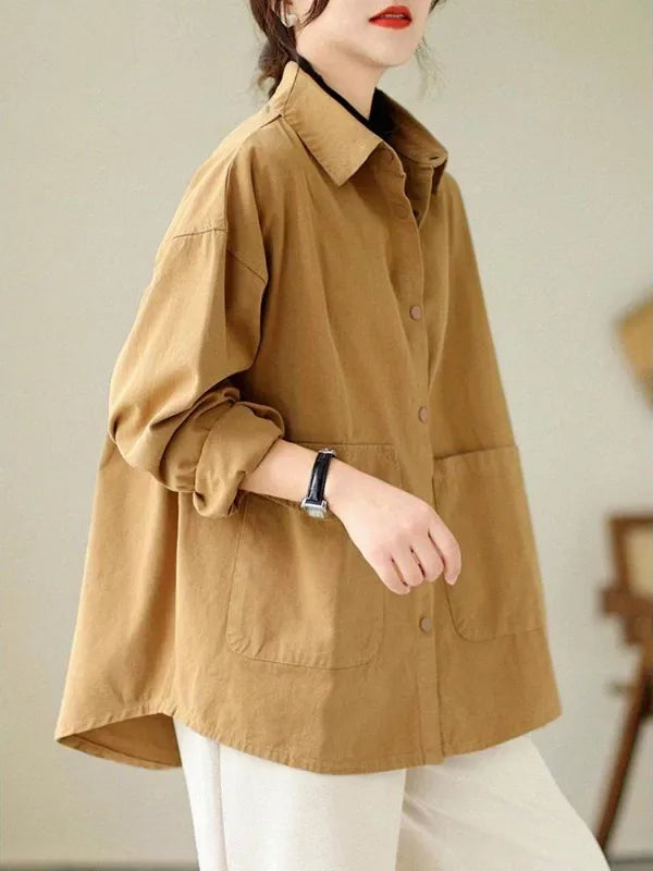 Relaxed Cotton Shirt with Patch Pockets and Button Flap