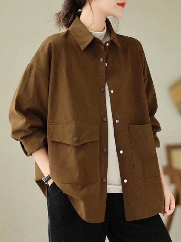 Relaxed Cotton Shirt with Patch Pockets and Button Flap