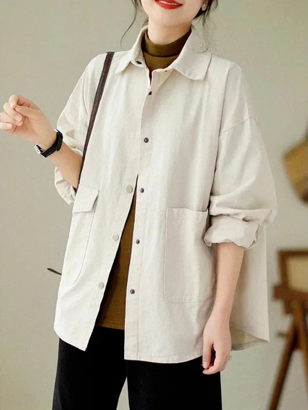 Relaxed Cotton Shirt with Patch Pockets and Button Flap