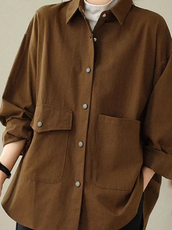 Relaxed Cotton Shirt with Patch Pockets and Button Flap