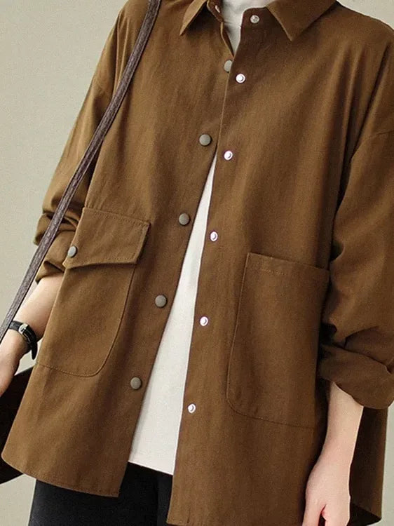 Relaxed Cotton Shirt with Patch Pockets and Button Flap