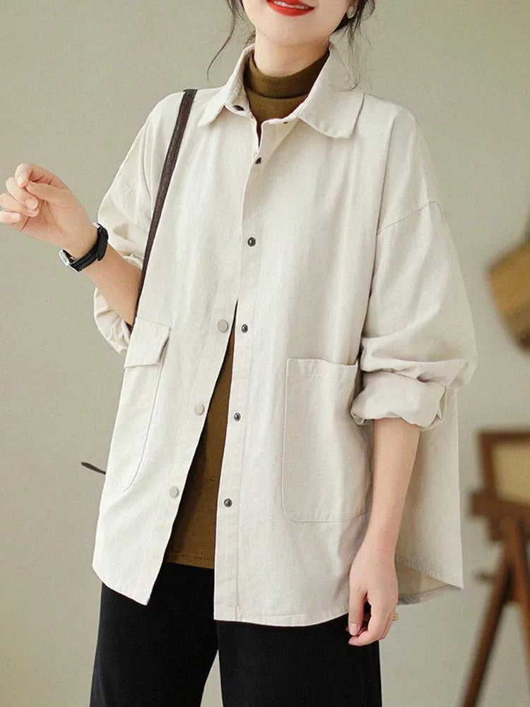 Relaxed Cotton Shirt with Patch Pockets and Button Flap