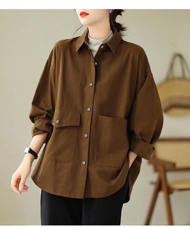 Relaxed Cotton Shirt with Patch Pockets and Button Flap