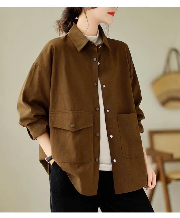 Relaxed Cotton Shirt with Patch Pockets and Button Flap
