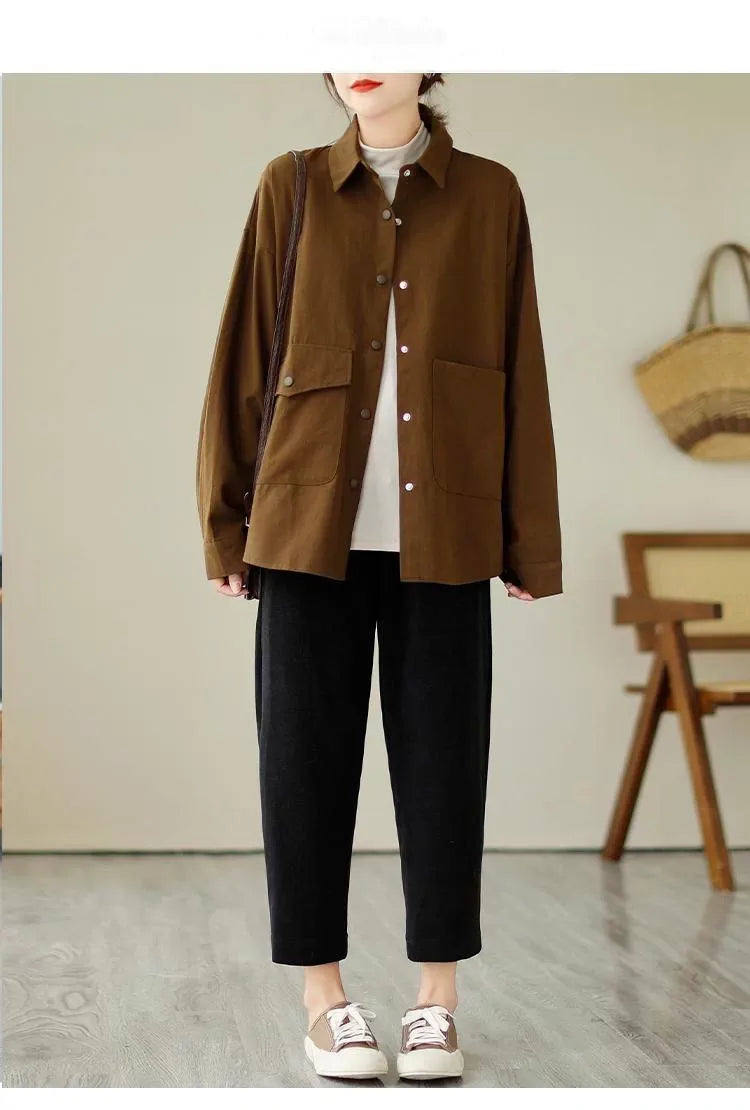 Relaxed Cotton Shirt with Patch Pockets and Button Flap