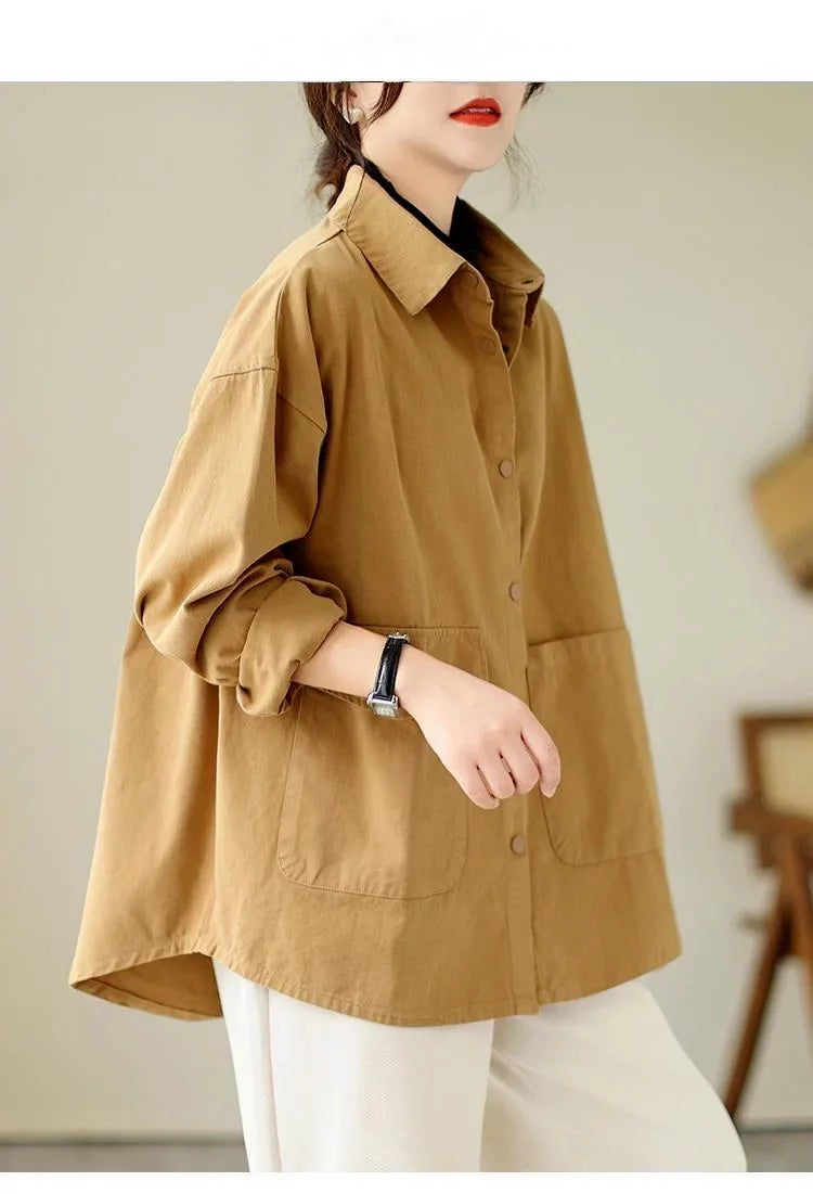 Relaxed Cotton Shirt with Patch Pockets and Button Flap