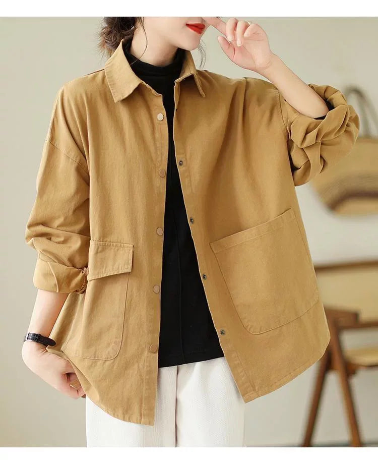 Relaxed Cotton Shirt with Patch Pockets and Button Flap