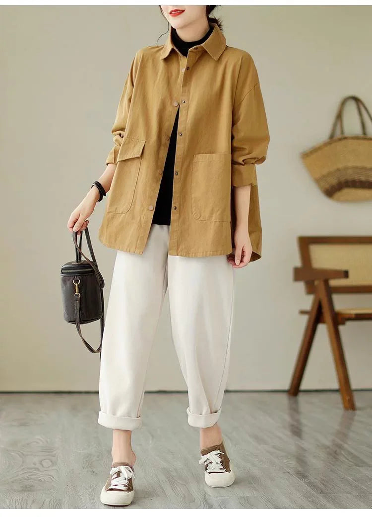 Relaxed Cotton Shirt with Patch Pockets and Button Flap
