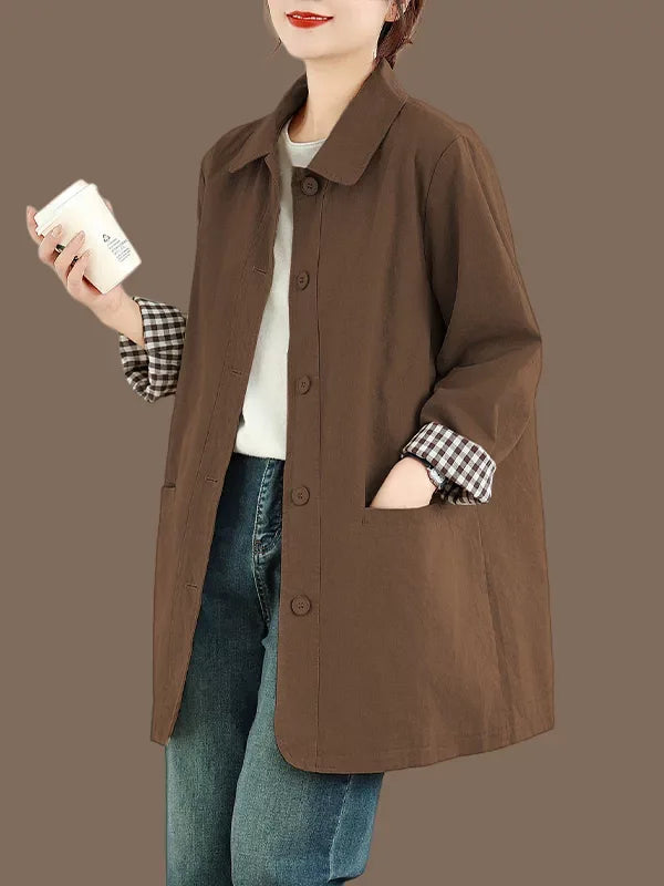 Relaxed Fit Check-Lined Shirt Collar Coat